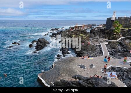 Spain, Canary Islands, Tenerife Island, Garachico, Caleton, pools and natural pools formed following the eruption of Trevejo volcano in 1706 Stock Photo