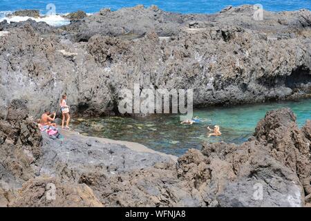 Spain, Canary Islands, Tenerife Island, Garachico, Caleton, pools and natural pools formed following the eruption of Trevejo volcano in 1706 Stock Photo