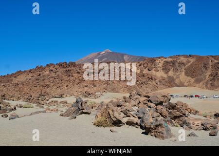 Spain, Canary Islands, Tenerife Island, Teide National Park, listed as World Heritage by UNESCO, Minas de San Jose and Pico del Teide Stock Photo