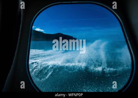 Italy, Sicily, Trapani, Egades archipelago, Favignana, view of the spray released by the hydrofoil Stock Photo