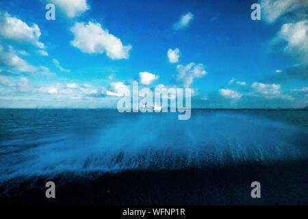 Italy, Sicily, Trapani, Egades archipelago, Levanzo, spray from the hydrofoil of the ferry Stock Photo