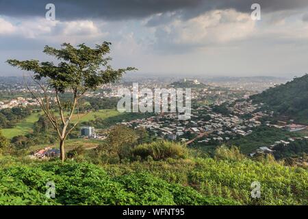 Cameroon, Centre Region, Mfoundi Department, Yaounde, Mount Febe, elevated view of Yaounde north western neighbourhoods Stock Photo