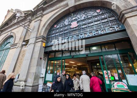 United Kingdom, Wales, South Glamorgan, Cardiff, Trinity Street, Central Market entrance Stock Photo