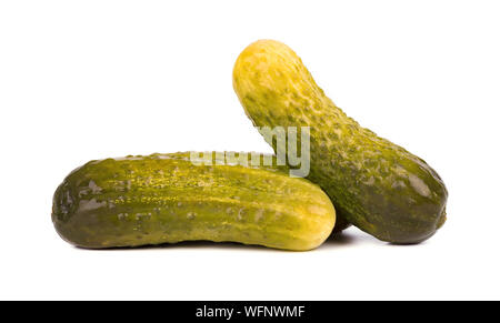 Pickled cucumber isolated on white background. Marinated pickled cucumber isolated. Closeup Stock Photo