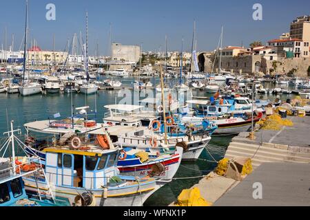 Greece, Crete, Heraklion, port with numerous boats Stock Photo