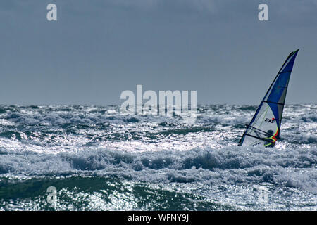 Windsurfing on West Wittering beach, West Sussex Stock Photo