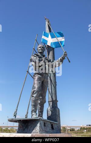 France, Pas de Calais, Calais, statue in homage to Calais corsairs and the most famous of them Tom Souville Stock Photo