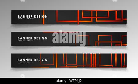 Abstract geometric and rectangular pattern banners with orange gradients Stock Vector