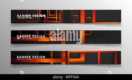 Abstract geometric and rectangular pattern banners with orange gradients Stock Vector