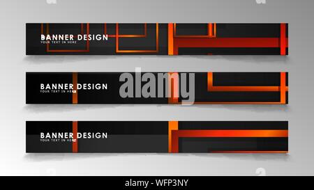 Abstract geometric and rectangular pattern banners with orange gradients Stock Vector