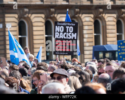 GLASGOW, SCOTLAND, UK. 31st August, 2019. Protesters at the Stop the Coup - Defend democracy rally in Glasgow's George Square. Stock Photo