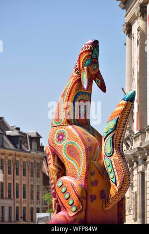 France, Nord, Lille, Faidherbe street, statue of the temporary exhibition Eldorado as part of Lille 3000 Stock Photo