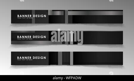 Banners of abstract geometric and rectangular patterns with black and white gradients. Vector illustration. EPS 10 Stock Vector
