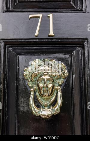 Ireland, Dublin, Merrion Square, the famous colorful doors and their brass knobs and handles typically from Georgian art Stock Photo