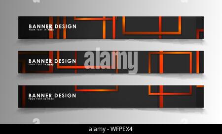 Abstract geometric and rectangular pattern banners with orange gradients Stock Vector