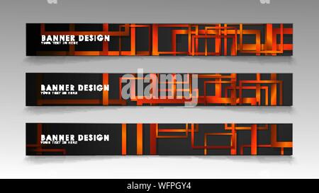 Abstract geometric and rectangular pattern banners with orange gradients Stock Vector