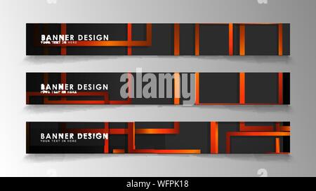 Abstract geometric and rectangular pattern banners with orange gradients Stock Vector