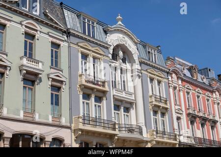 France, Nord, Roubaix, colorful facades of the avenue Jean Lebas Stock Photo