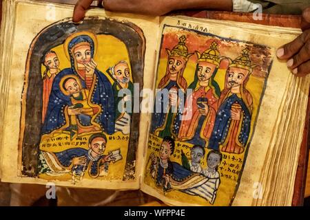 Ethiopia, Tigray regional state, Yeha temple, holy book several hundred years old Stock Photo