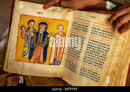 Ethiopia, Tigray regional state, Yeha temple, holy book several hundred years old Stock Photo