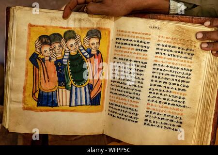 Ethiopia, Tigray regional state, Yeha temple, holy book several hundred years old Stock Photo