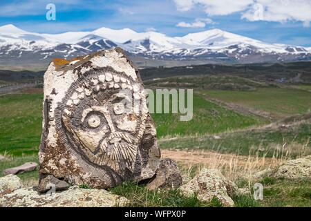 Armenia, Syunik region, Sisian, prehistoric archaeological site of Zorats Karer (or Karahunj), the Centre is an instatllation by the Armenian artist Ashot Avagyan