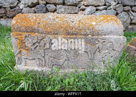 Armenia, Syunik region, Vaghatin, 11th century Vorotnavank monastery, carved grave Stock Photo
