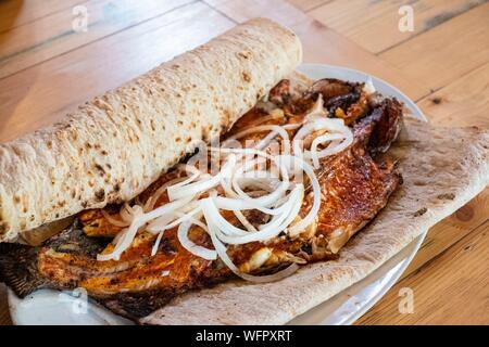 Armenia, Shirak region, Gyumri, Cherkezi Dzor fish restaurant, barbecue trout specialty Stock Photo