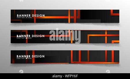 Abstract geometric and rectangular pattern banners with orange gradients Stock Vector