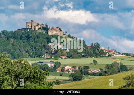 France, Puy de Dome, Montmorin castle, 12th century castle (aerial view