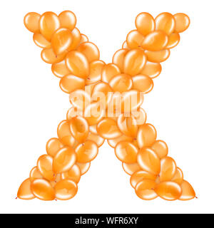Orange letter X from helium balloons part of English alphabet. Stock Photo