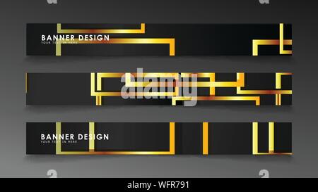 Set a banner with a rectangular background in gold and dark . vector illustration Stock Vector