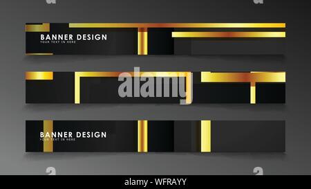 Set a banner with a rectangular background in gold and dark . vector illustration Stock Vector