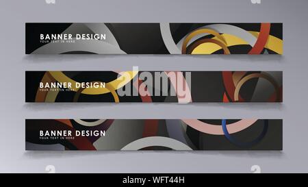 Rectangular vector banners against the background of stacked rings. composition of stone and brick colors Stock Vector