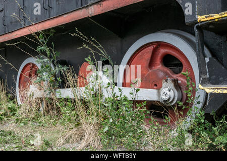 Wheels of small steam locomotive  in Chvatimech near Brezno, Slovakia, Europe Stock Photo