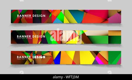 Abstract rectangular vector banners with colorful geometric gradient backgrounds Stock Vector