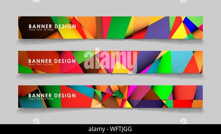 Abstract rectangular vector banners with colorful geometric gradient backgrounds Stock Vector