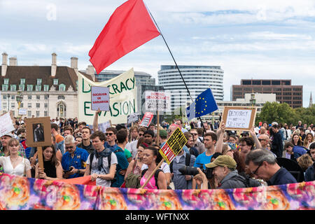 31th Aug 2019 - London, UK. An Anti-Brexit protesters brought Westminster bridge to a standstill. Stock Photo