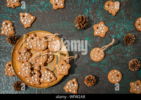 Christmas Baking Background With Assorted Christmas Cookies, Spices, Cookie  Molds And Wooden Cutting Board. Top View. Stock Photo, Picture and Royalty  Free Image. Image 87667394.