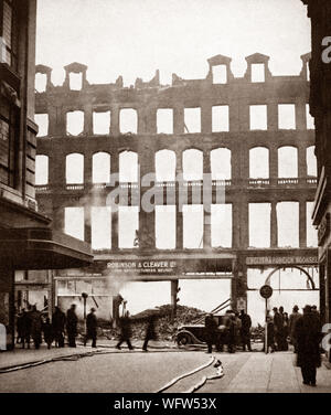 The remains of shops in Church Street following a German air raid during the Blitz on Liverpool between August 1940 and January 1942. Stock Photo