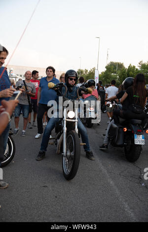 Bergamo, Italy - August 24, 2019: Annual motorcycle party named FESTA BIKERS, gathering with various kinds of shows and exhibition of motorcycles of v Stock Photo