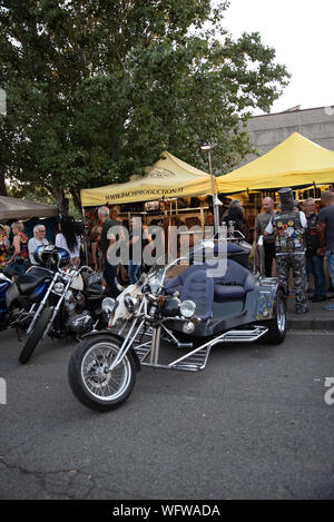 Bergamo, Italy - August 24, 2019: Annual motorcycle party named FESTA BIKERS, gathering with various kinds of shows and exhibition of motorcycles of v Stock Photo