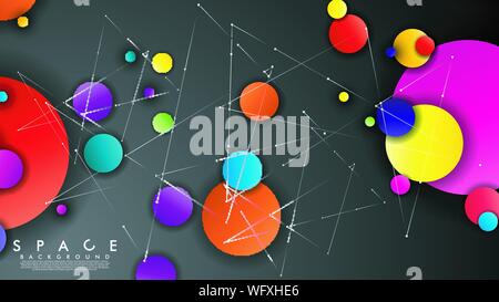 Background of Flat Space with planets and stars. Vector illustration of galaxy Stock Vector