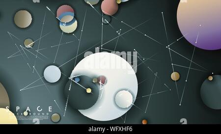 Background of Flat Space with planets and stars. Vector illustration of galaxy Stock Vector