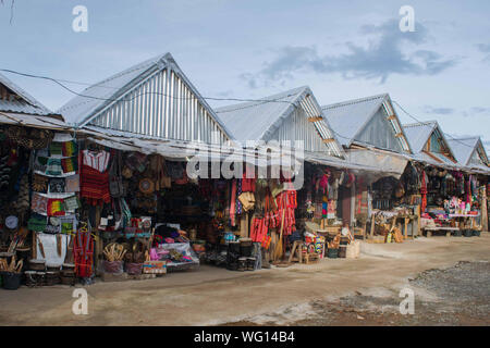 AUGUST 25, 2019-BANAUE IFUGAO PHILIPPINES : Souvenir shops at the road side where they sell local crafts made from Banaue Ifugao. Clothings, key chain Stock Photo