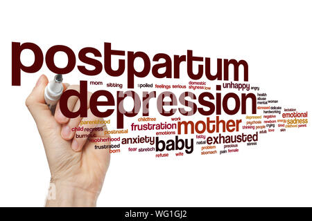 Postpartum depression word cloud concept Stock Photo