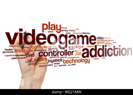 Videogame addiction word cloud concept Stock Photo