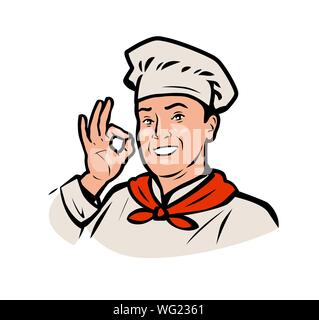 Funny chef. Restaurant or cafe logo, vector illustration Stock Vector