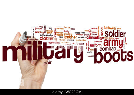 Military boots word cloud concept Stock Photo