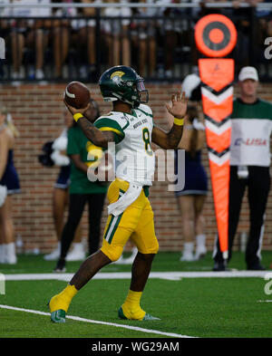 August 31, 2019: Norfolk State Spartans QB #8 Juwan Carter throws an interceptions during a NCAA football game between the Old Dominions Monarchs and the Norfolk State Spartans at S.B. Ballard Stadium in Norfolk, VA. Justin Cooper/CSM Stock Photo